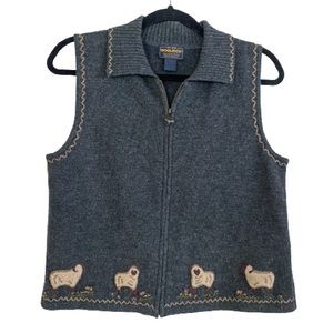 Woolrich Vintage Wool Handmade Embroidered Sheep Floral Cottagecore Sweater Vest